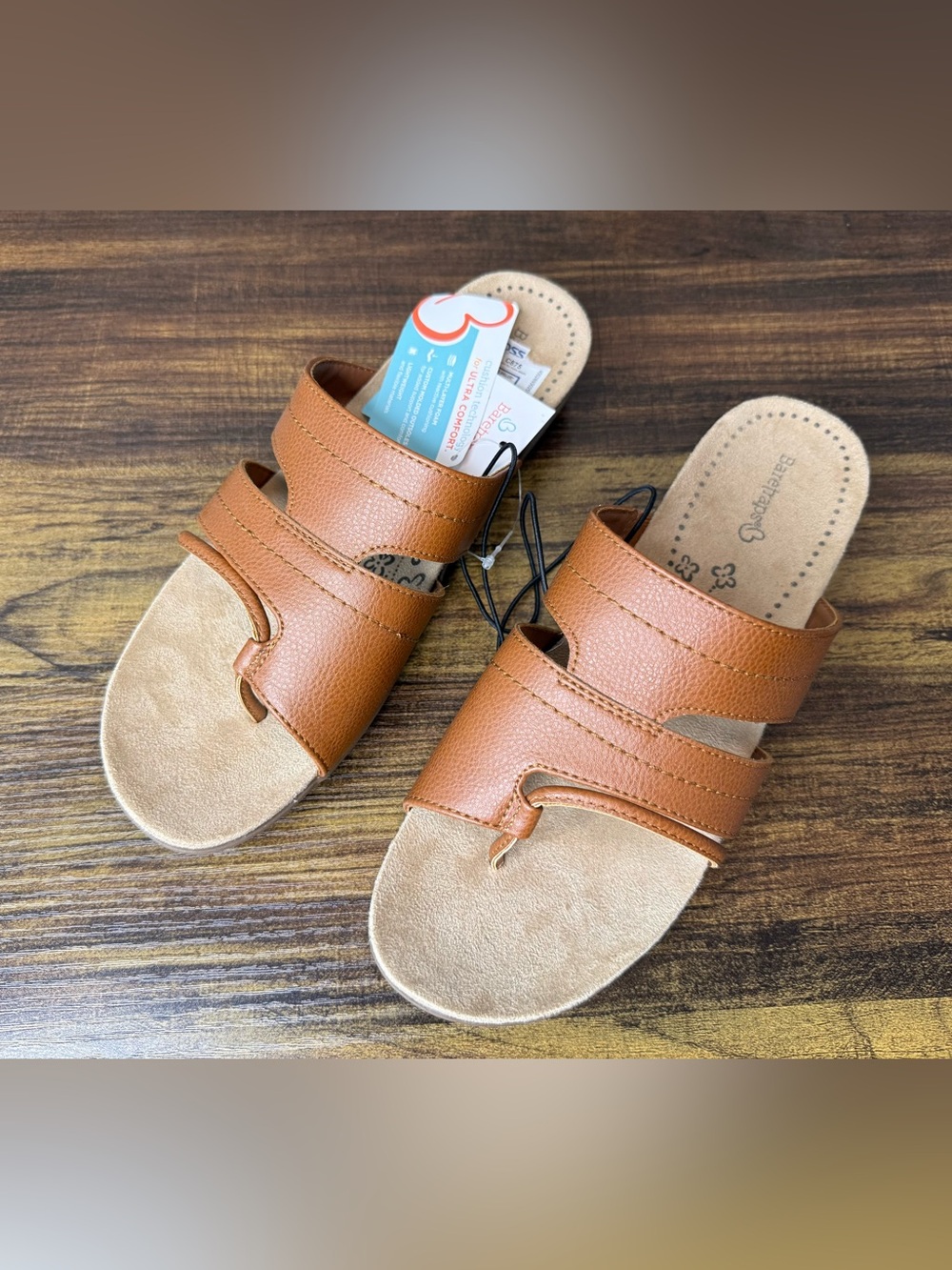 Baretraps Comfort Sandals Women’s 9 1/2 Wide Camel Platform Wedge Shoes Toe Loop